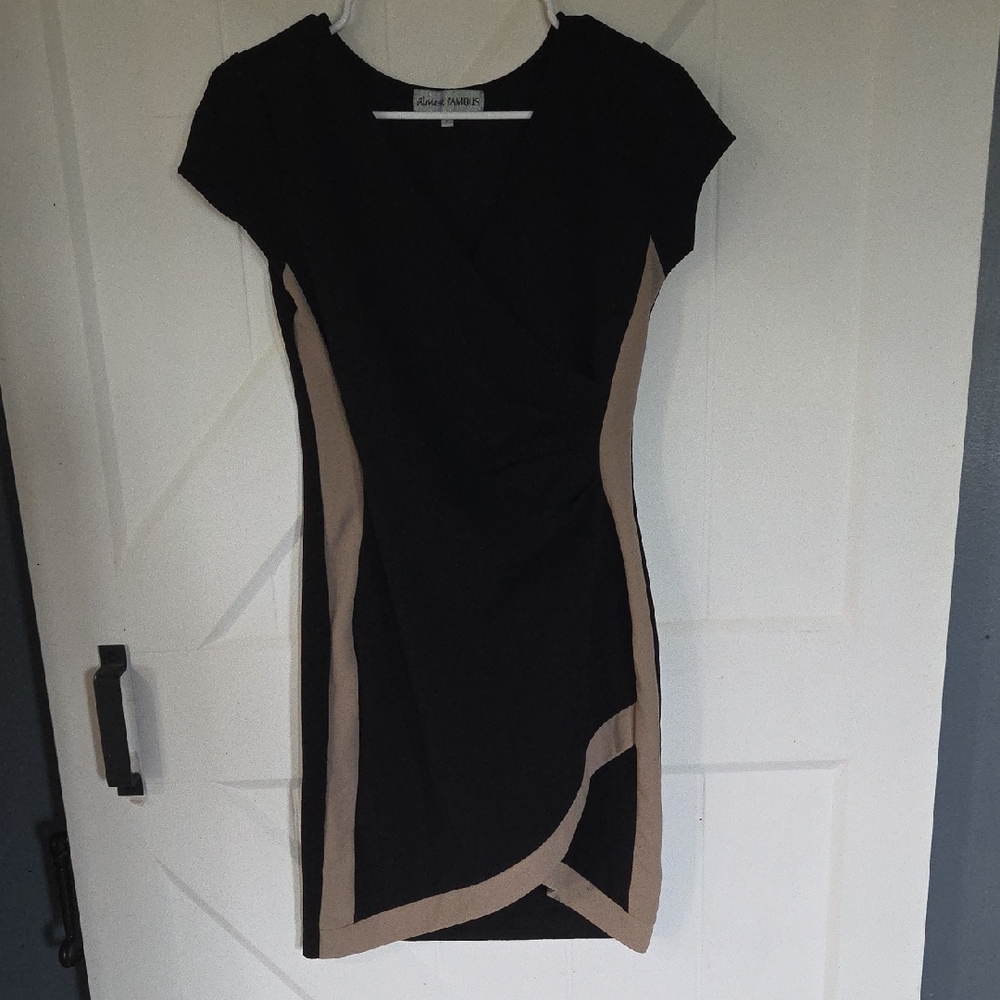 Connected Apparel Black and Tan Mini Dress